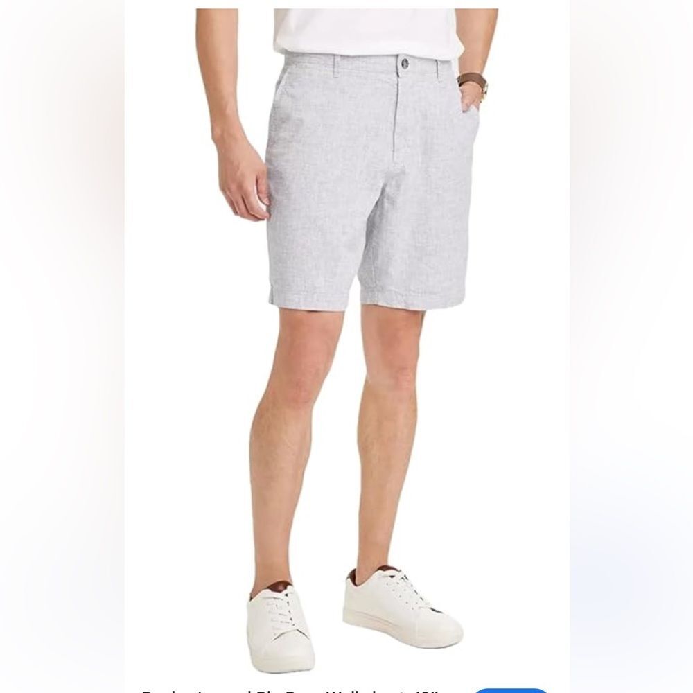 Even Tide Mens 38 Cotton Linen Blend Tan/Grey Shorts